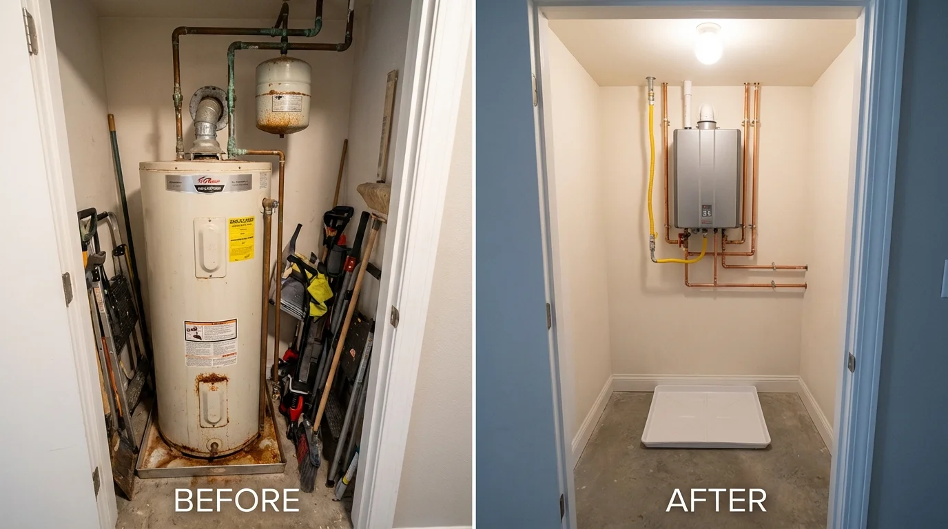 Tank water heater versus wall-mounted tankless unit comparison for Edgerton, KS homeowners